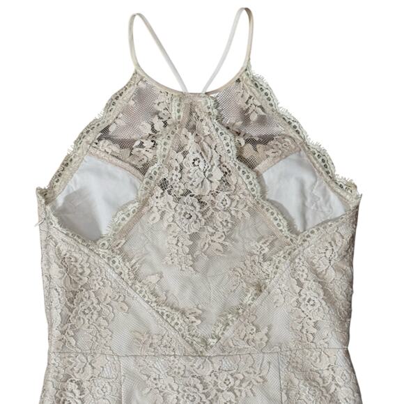 Saylor Size Small Lace Halter Mini Dress Beige Bridal Shower Feminine High Neck - Picture 7 of 13